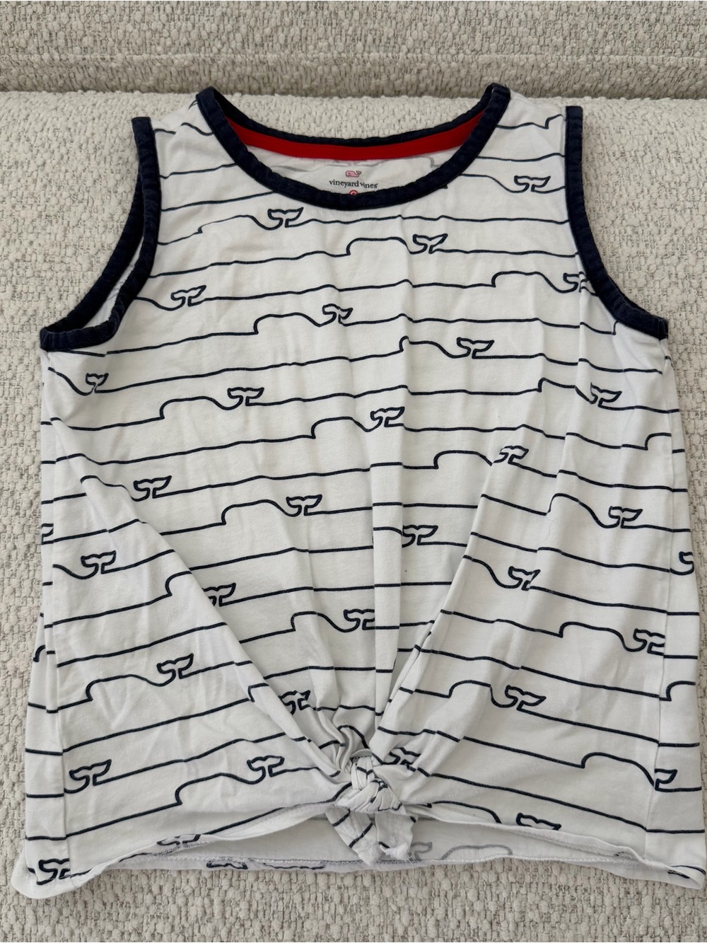 Vineyard Vines girls tank top L 10-12 tie front whale logo white blue